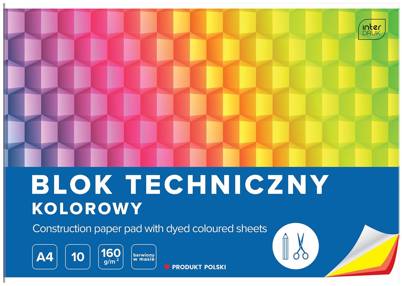 Blok techniczny kolorowy A4 160g 10 kartek Interdruk
